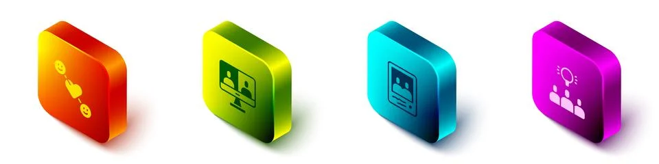 Set Isometric Romantic relationship, Video chat conference, Family photo an.. Stock Illustration