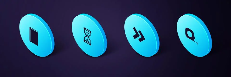 Set Isometric Roulette construction, Arrow, Hourglass pixel and Book icon Illustrazione stock