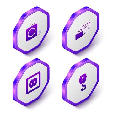 Set Isometric Roulette construction, Brick, Electrical outlet and Crane hook Stock Illustration