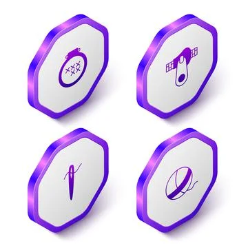 Set Isometric Round adjustable embroidery hoop, Zipper, Needle for sewing with 스톡 일러스트
