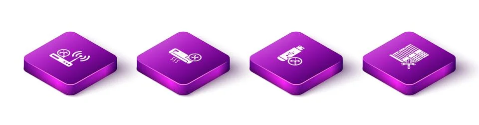 Set Isometric Router wi-fi service, Air conditioner, USB flash drive and Data Stock Illustration