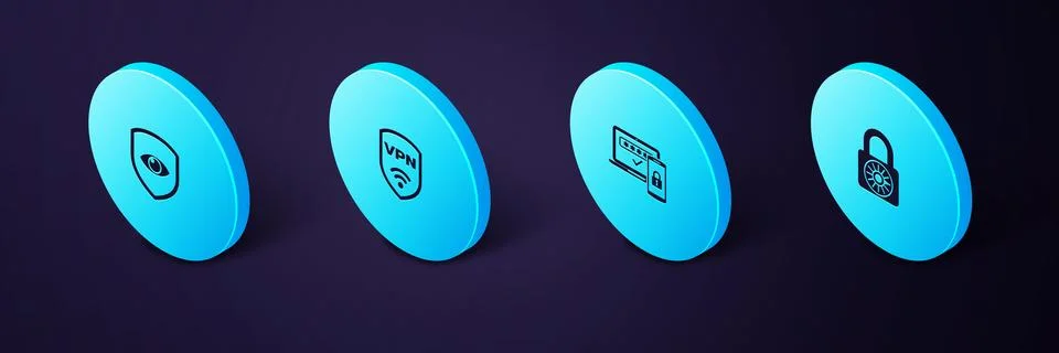 Set Isometric Safe combination lock wheel, Two steps authentication, Shield w イラスト素材