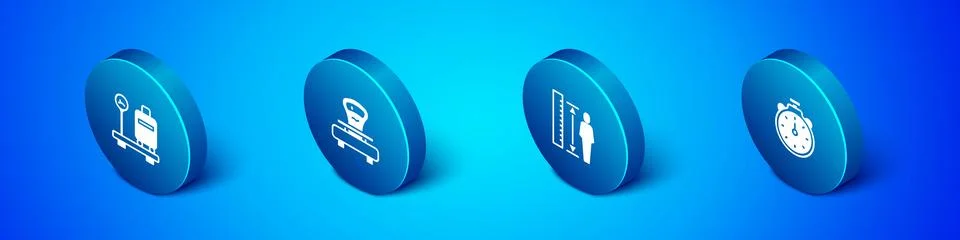 Set Isometric Scale with suitcase, Measuring height body, Stopwatch and Sca.. Stock Illustration