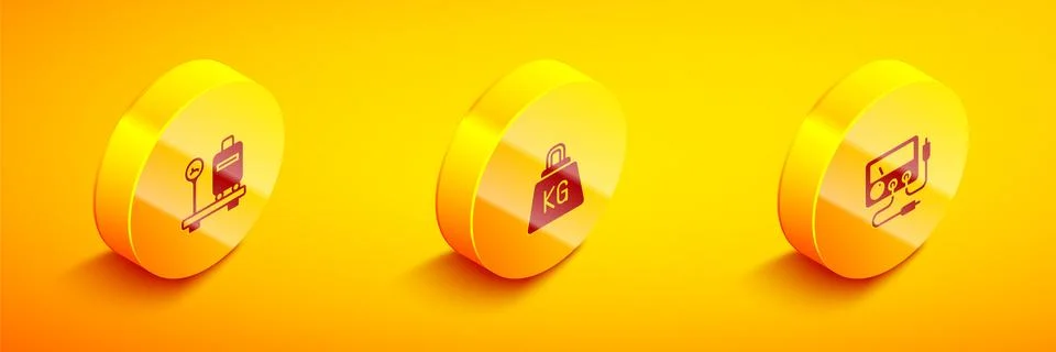 Set Isometric Scale with suitcase, Weight and Multimeter, voltmeter icon. Vector イラスト素材