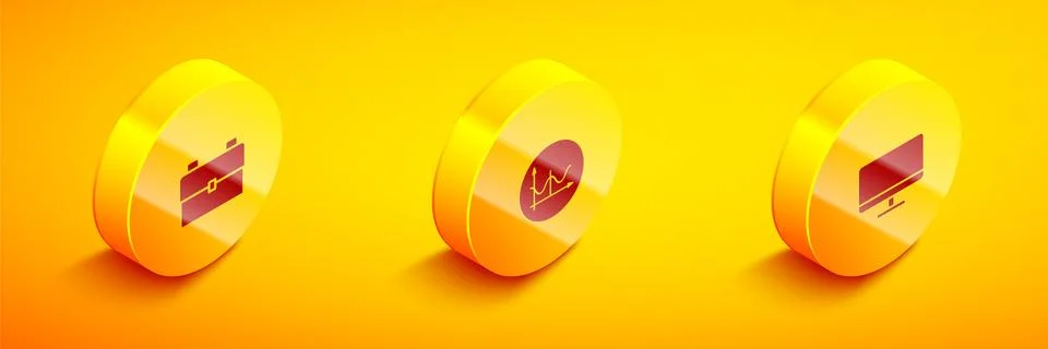 Set Isometric School backpack, Graph, schedule, chart, diagram and Computer Stock Illustration