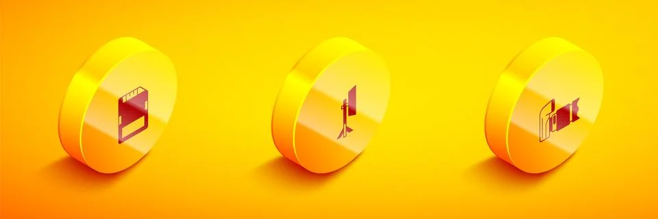 Set Isometric SD card, Studio light bulb in softbox and Photo camera icon イラスト素材