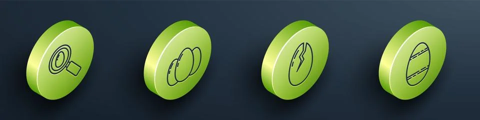 Set Isometric Search and easter egg, Easter eggs, Broken egg and Easter egg icon Stock Illustration