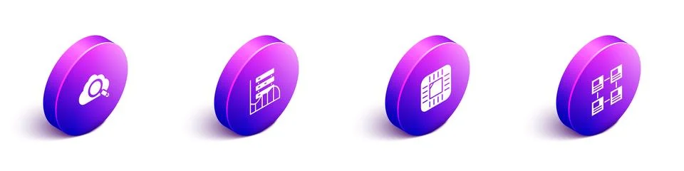 Set Isometric Search cloud computing, Server, Data, Web Hosting, Processor .. イラスト素材