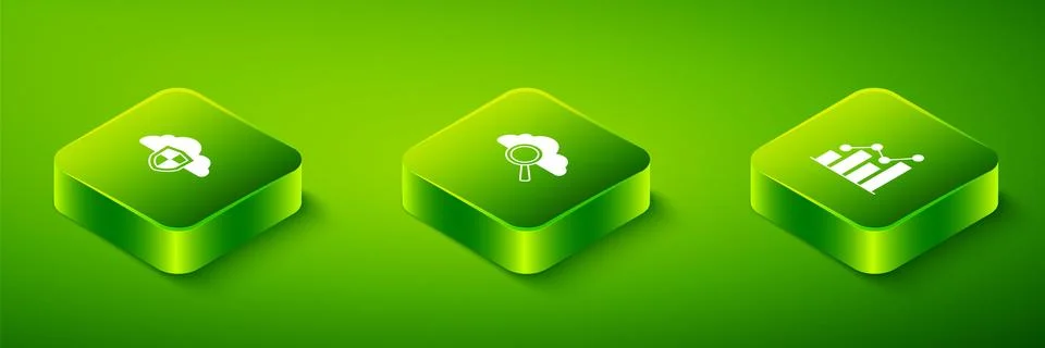 Set Isometric Search cloud computing, Pie chart infographic and Cloud and s.. Stock Illustration