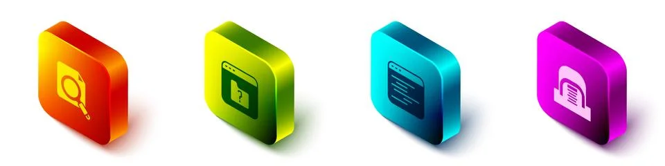 Set Isometric Search concept with folder, File missing, Software and Hangar Stock Illustration