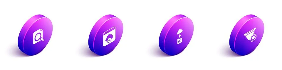 Set Isometric Search concept with folder, Cloud technology data transfer,  an Stock Illustration