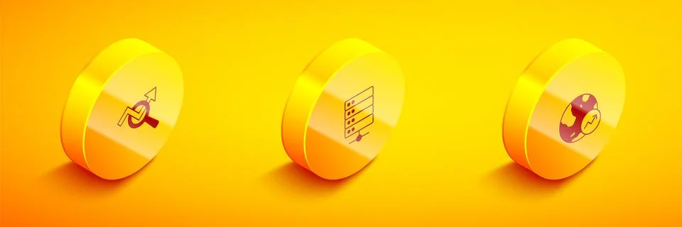 Set Isometric Search data analysis, Server and Financial growth icon. Vector Stock Illustration