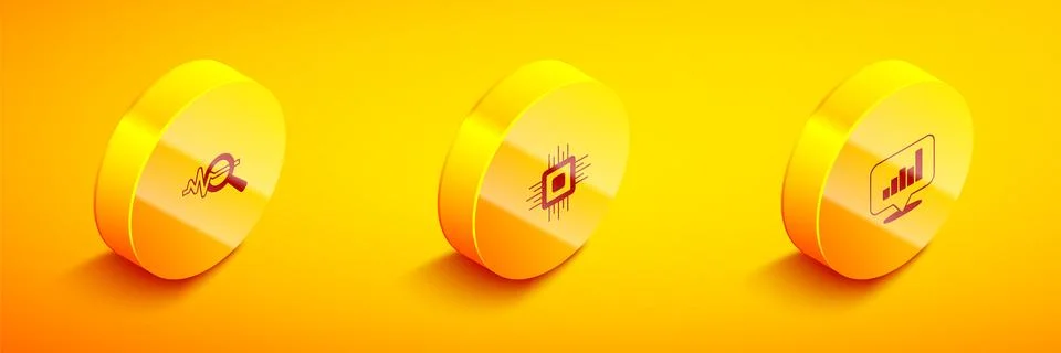 Set Isometric Search data analysis, Processor CPU and Pie chart infographic icon 库存插图