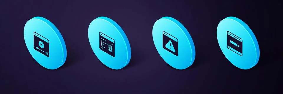 Set Isometric Search engine, Browser with exclamation mark, Software and On.. Stock Illustration