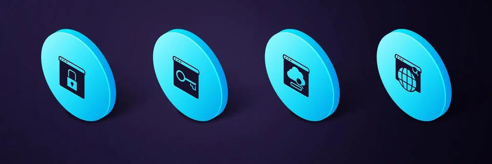 Set Isometric Search engine, Cloud technology data transfer, Secure your site Stock Illustration