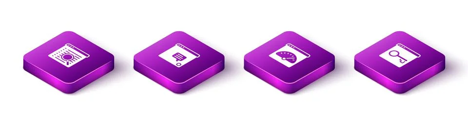 Set Isometric Search engine, New chat messages notification, Digital speed meter 스톡 일러스트