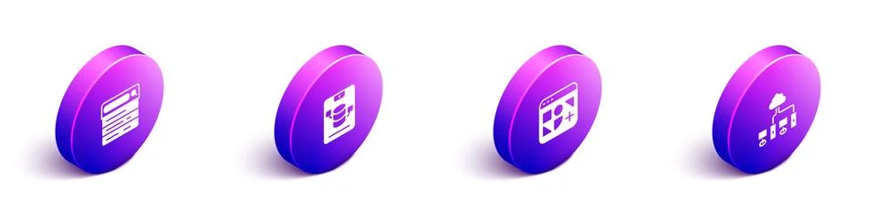 Set Isometric Search engine, Server, Data, Web Hosting, Different files and Stock Illustration