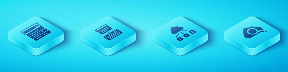 Set Isometric Search engine, Server, Data, Web Hosting, cloud computing and C Stock Illustration
