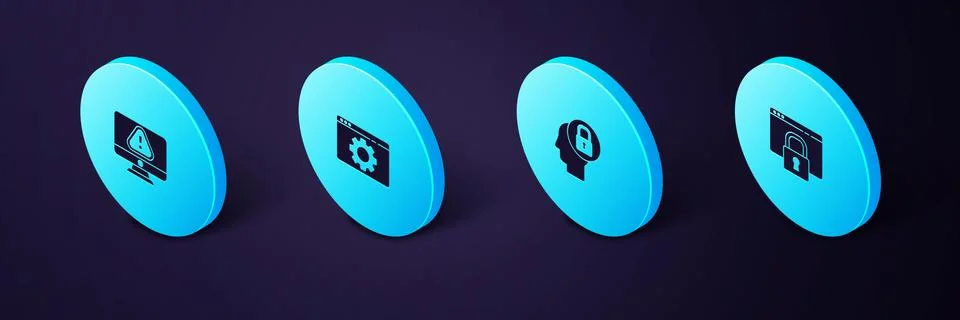 Set Isometric Secure your site with HTTPS, SSL, Human head lock, Browser setting Иллюстрация