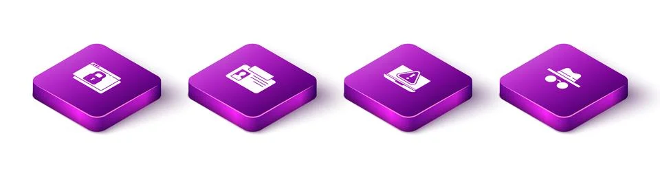Set Isometric Secure your site with HTTPS, SSL, Identification badge, Laptop Illustration
