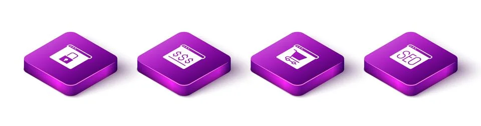 Set Isometric Secure your site with HTTPS, SSL, Online shopping on screen, .. Иллюстрация