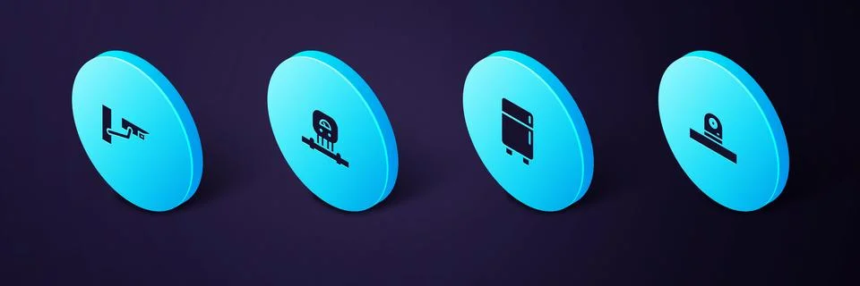 Set Isometric Security camera, Refrigerator, Smart sensor and icon. Vector Stock Illustration
