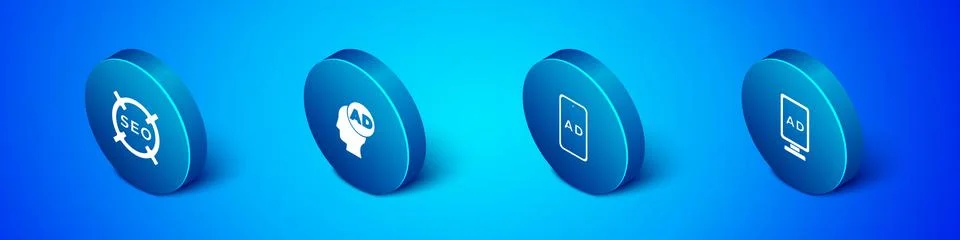 Set Isometric SEO optimization, Advertising, and icon. Vector イラスト素材