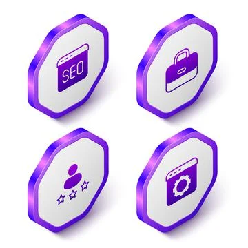 Set Isometric SEO optimization, Briefcase, Consumer product rating and Browser 스톡 일러스트