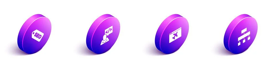 Set Isometric SEO optimization, Front end development, Website template and Site Stock Illustration