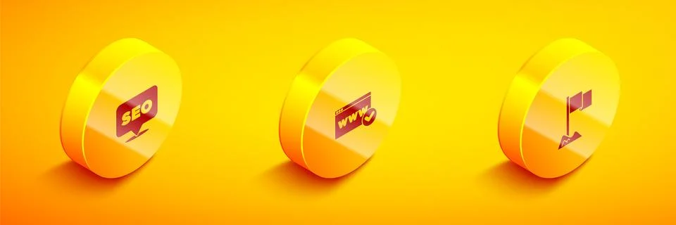 Set Isometric SEO optimization, Website template and Location marker icon Stock Illustration