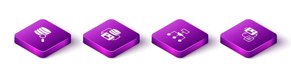 Set Isometric Server, Artificial intelligence robot, Algorithm and  icon. Vec 스톡 일러스트