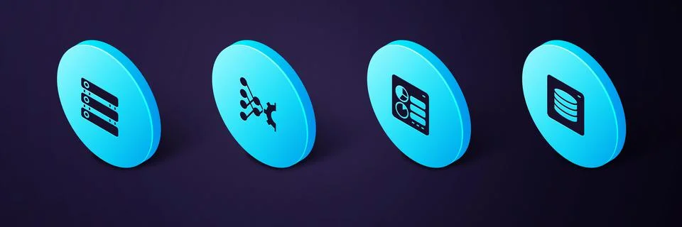 Set Isometric Server, Data, Computer api interface, Neural network and icon Illustrazione stock