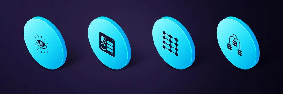 Set Isometric Server, Data, Neural network, Computer api interface and イラスト素材
