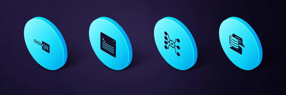 Set Isometric Server, Data, Neural network, Web developer programming code and 스톡 일러스트