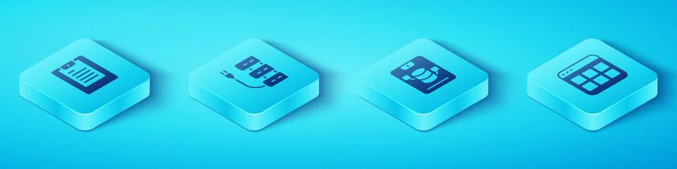 Set Isometric Server, Data report, , Browser files and Data, Web Hosting icon 스톡 일러스트