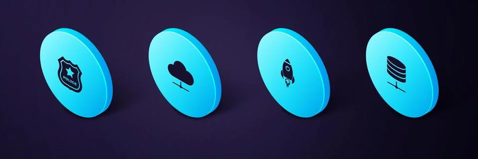 Set Isometric Server, Data, Web Hosting, Rocket ship with fire, Network cloud イラスト素材