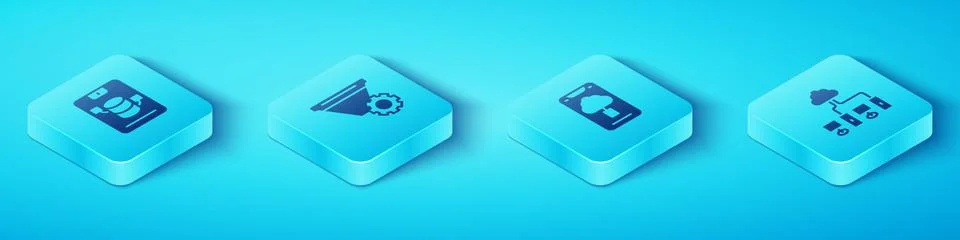 Set Isometric Server, Data, Web Hosting, Filter setting, Computer network and Stock Illustration