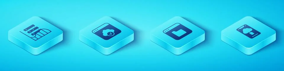 Set Isometric Server, Data, Web Hosting, Cloud technology data transfer, and Stock Illustration