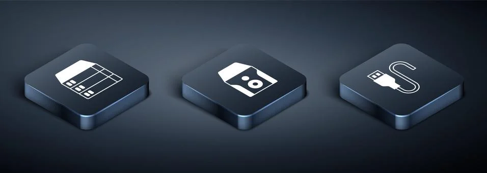 Set Isometric Server, Data, Web Hosting, USB cable cord and Uninterruptible Illustrazione stock