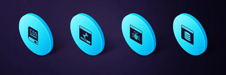 Set Isometric Server, Data, Web Hosting, System bug, Loading data window and Illustrazione stock