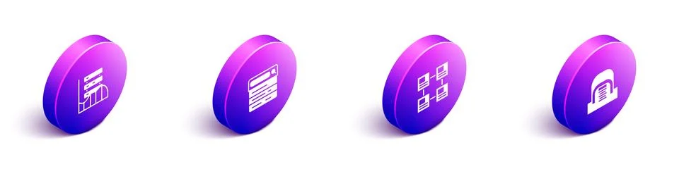 Set Isometric Server, Data, Web Hosting, Search engine, Hierarchy organogram Stock Illustration