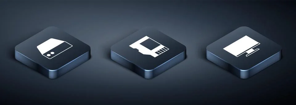 Set Isometric Server, Data, Web Hosting, Computer monitor screen and SD card Stock-Illustration