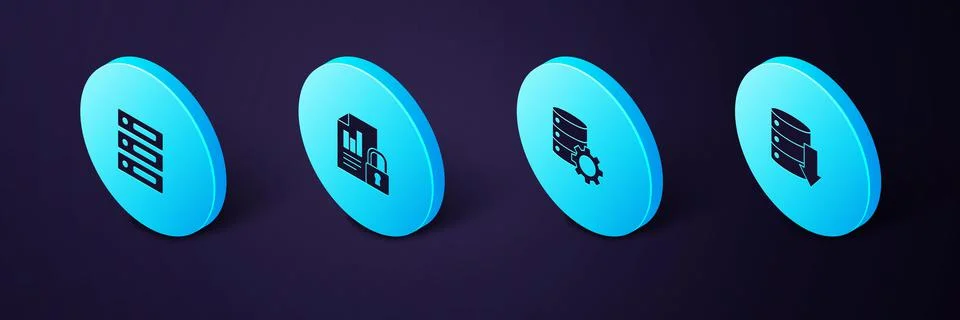 Set Isometric Server, Data, Web Hosting, and gear, Document lock and  icon. V Illustrazione stock
