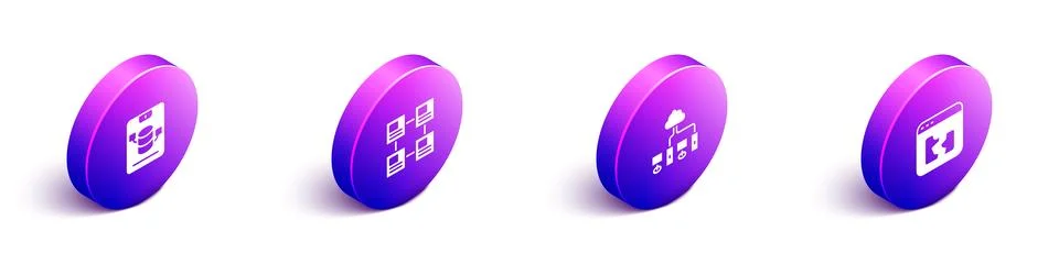 Set Isometric Server, Data, Web Hosting, Hierarchy organogram chart, Computer Stock Illustration