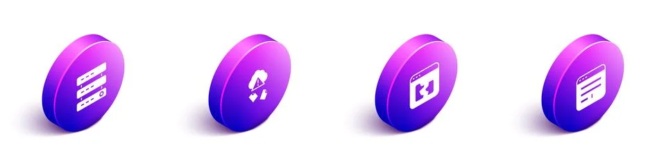 Set Isometric Server, Data, Web Hosting, Cloud hacking, Broken file and Bro.. Stock Illustration