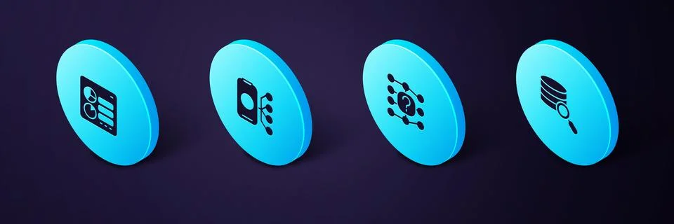 Set Isometric Server, Neural network,  and Computer api interface icon. Vecto Stock-Illustration