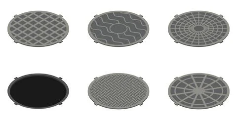 Set of isometric sewer hatches isolated on white Illustrazione stock