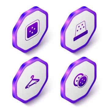 Set Isometric Sewing button for clothes, Thimble sewing, Hanger wardrobe and 库存插图