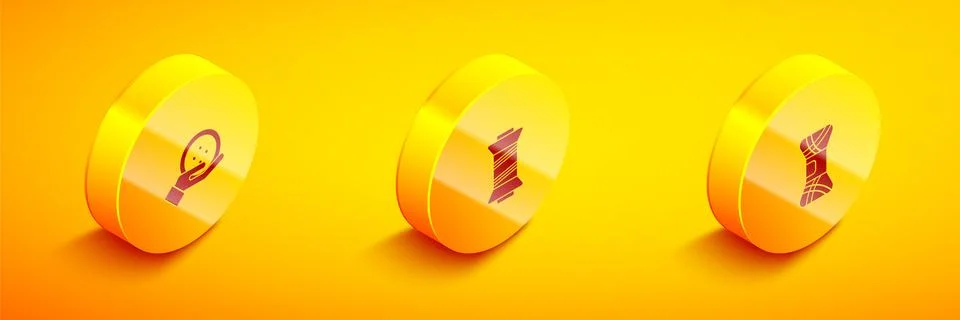 Set Isometric Sewing button, thread and Yarn icon. Vector 스톡 일러스트