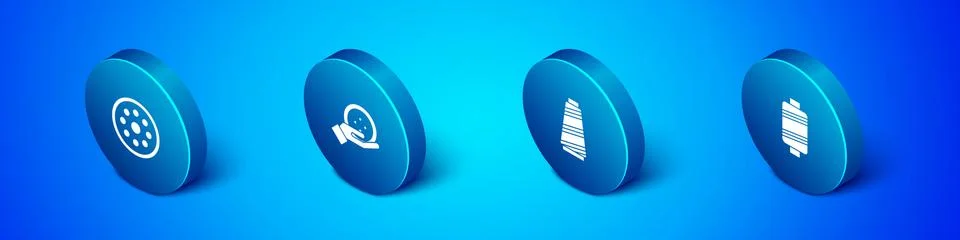 Set Isometric Sewing button, thread, and icon. Vector Illustrazione stock